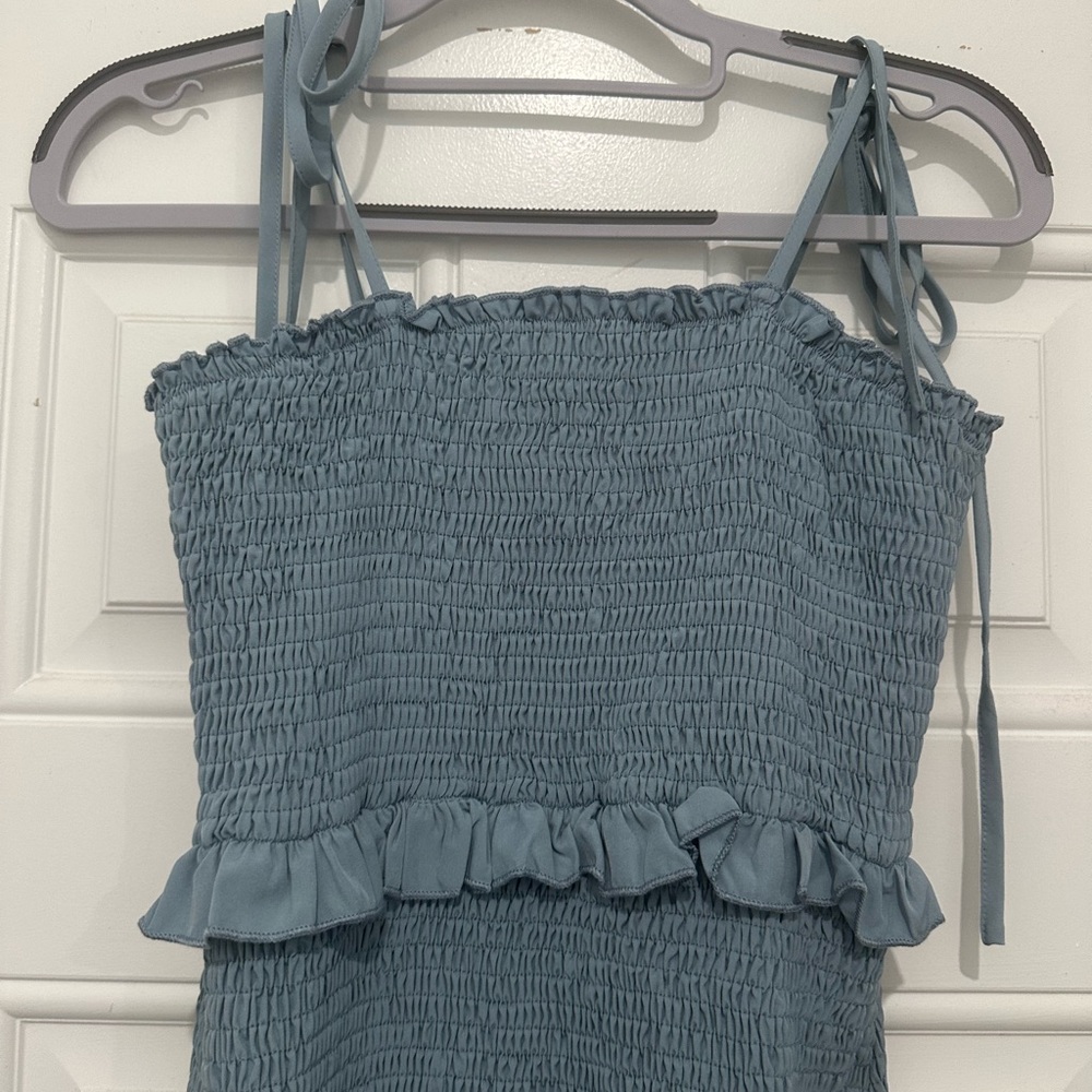 Cupshe Light Blue Smocked Ruffle Top
